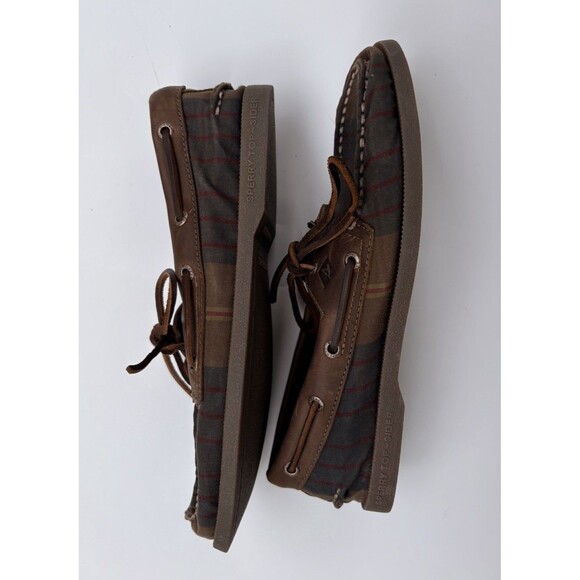 Sperry A/O Limited Edition Men's Top Sider Oil Cloth Olive Plaid Size 8.5 M - Picture 7 of 9